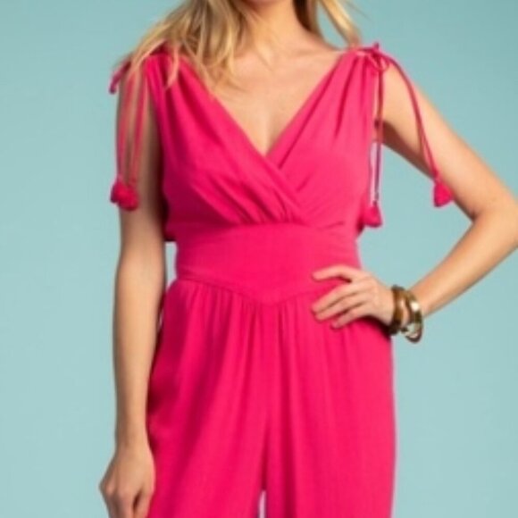 Women's Trina Turk Guerrero Tie Strap Pink Cropped Jumpsuit - Picture 1 of 6